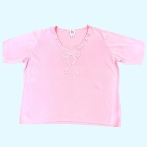 PINK POODLE knit short sleeve embroidered front EUCLN top Sz 3X
